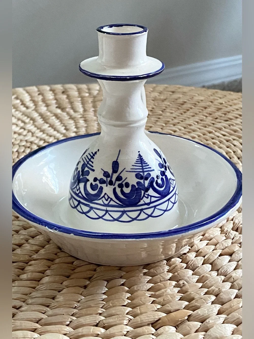 VTG Delft Hand-painted Blue White Ceramic Chamber Candlestick Holder Side Handle